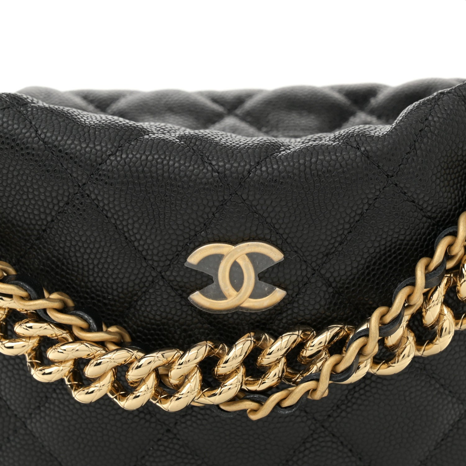 Chanel Shiny Caviar Quilted Bow Pouch Hobo Black 8 of 11