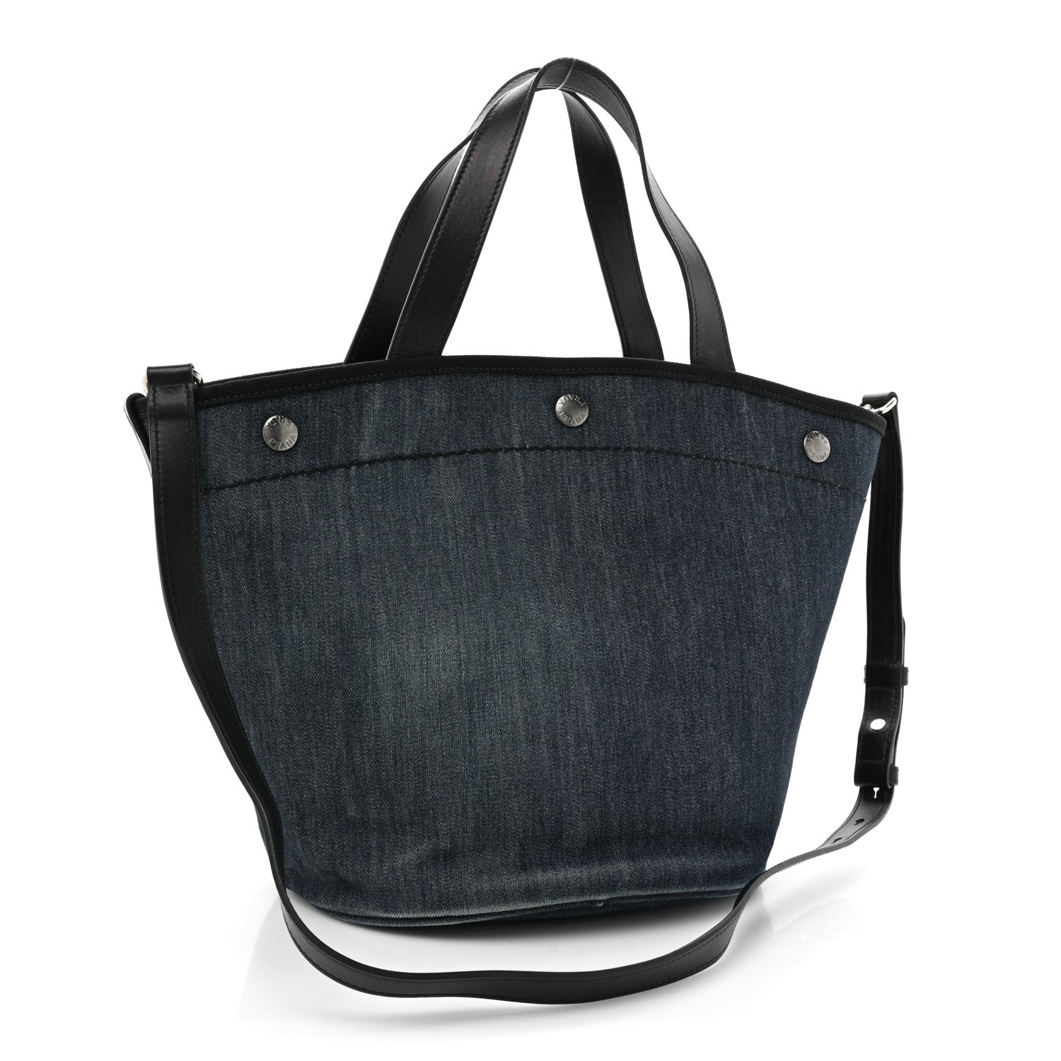 Prada Denim Calfskin Logo Shopping Tote Blue 4 of 17