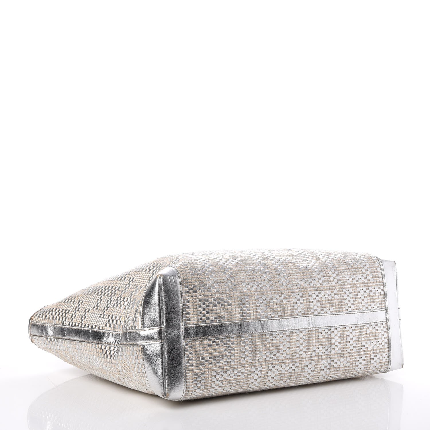 Fendi Canvas Metallic Calfskin Woven FF Roll Tote Silver 4 of 19