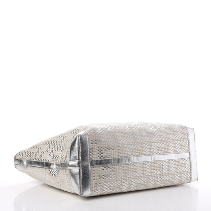 Fendi Canvas Metallic Calfskin Woven FF Roll Tote Silver 4 of 19