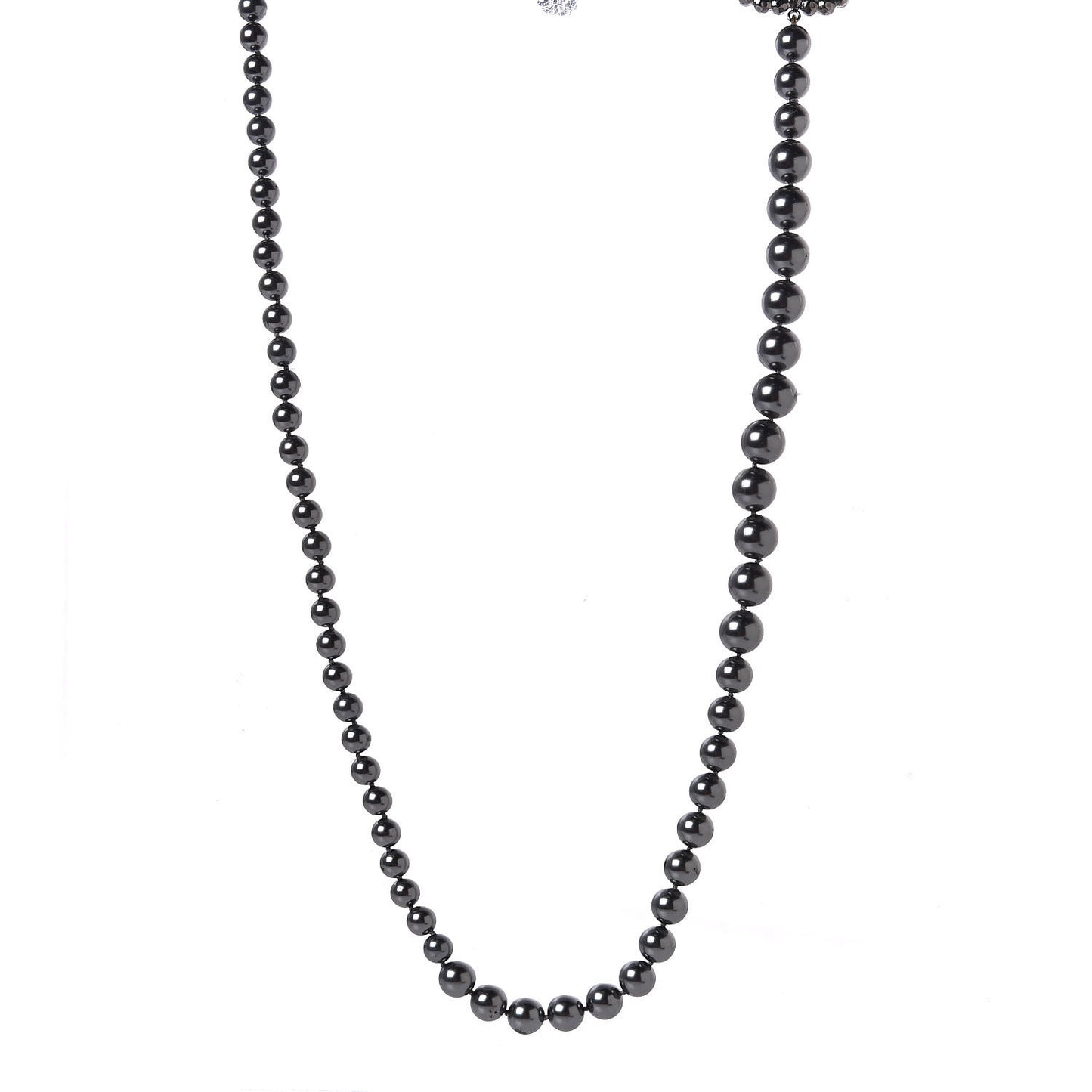 Ruthenium Graduated Pearl CC Long Necklace Dark Grey