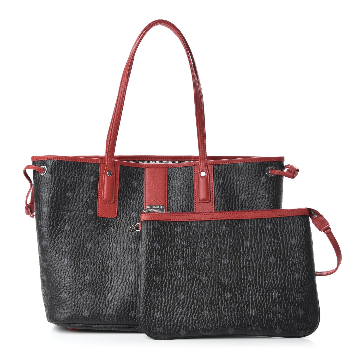 MCM Visetos Medium Liz Reversible Shopper Tote Black Red 1 of 16