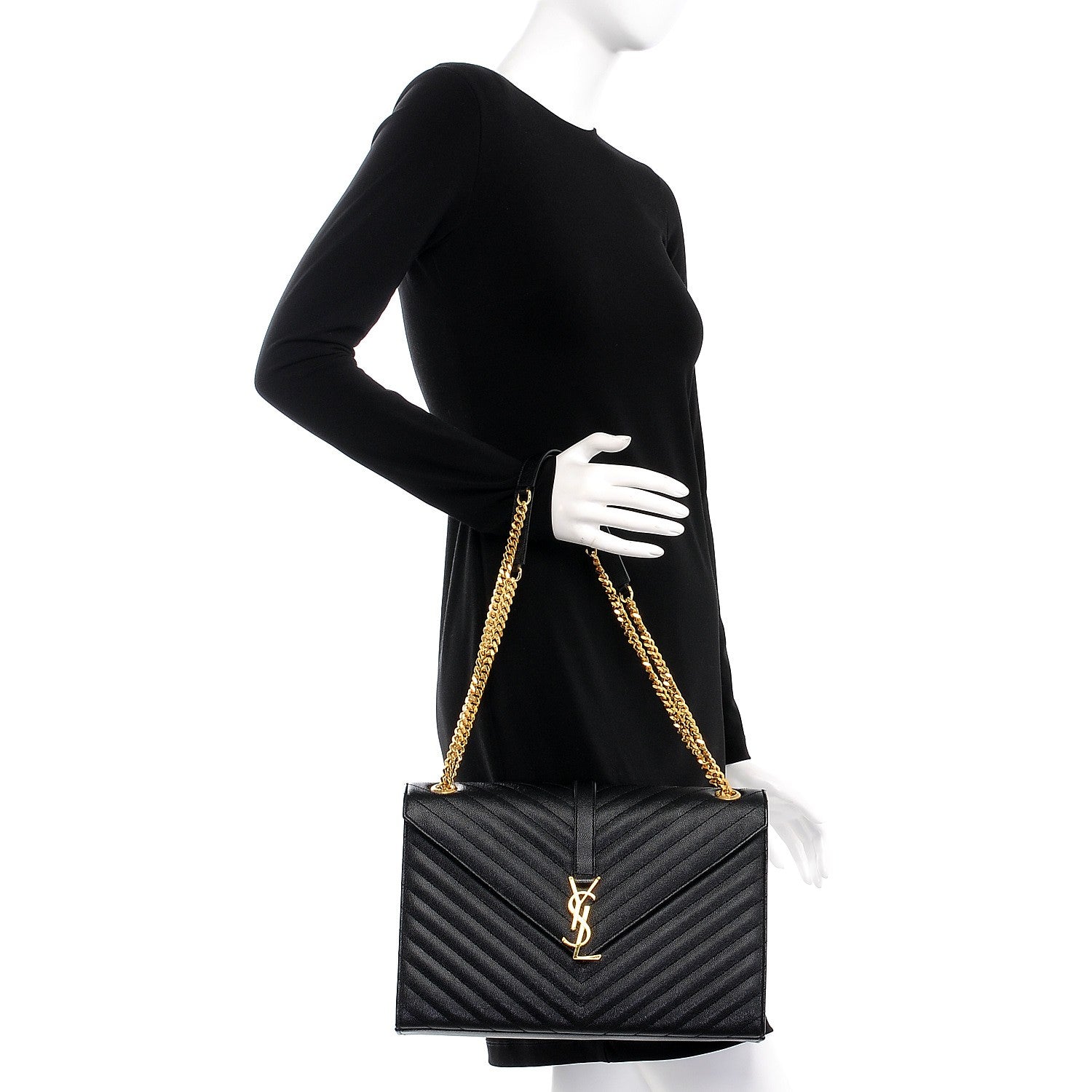 Saint Laurent Grain De Poudre Matelasse Chevron Large Monogram Satchel Black 2 of 8