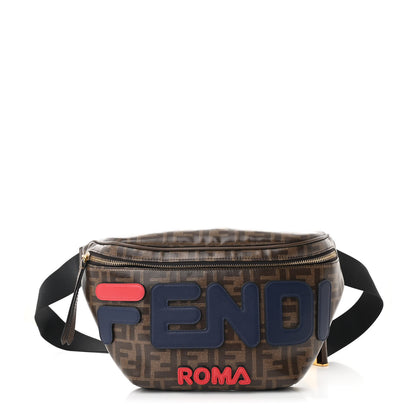 Fendi X FILA Glazed Fabric Vitello Century FF 1974 Mania Belt Bag Mogano Panna Blueberry 1 of 10