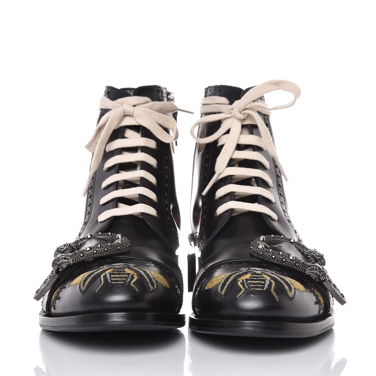 Calfskin Bug Embroidered Mens Queercore Brogue Wingtip Boots 9 Black