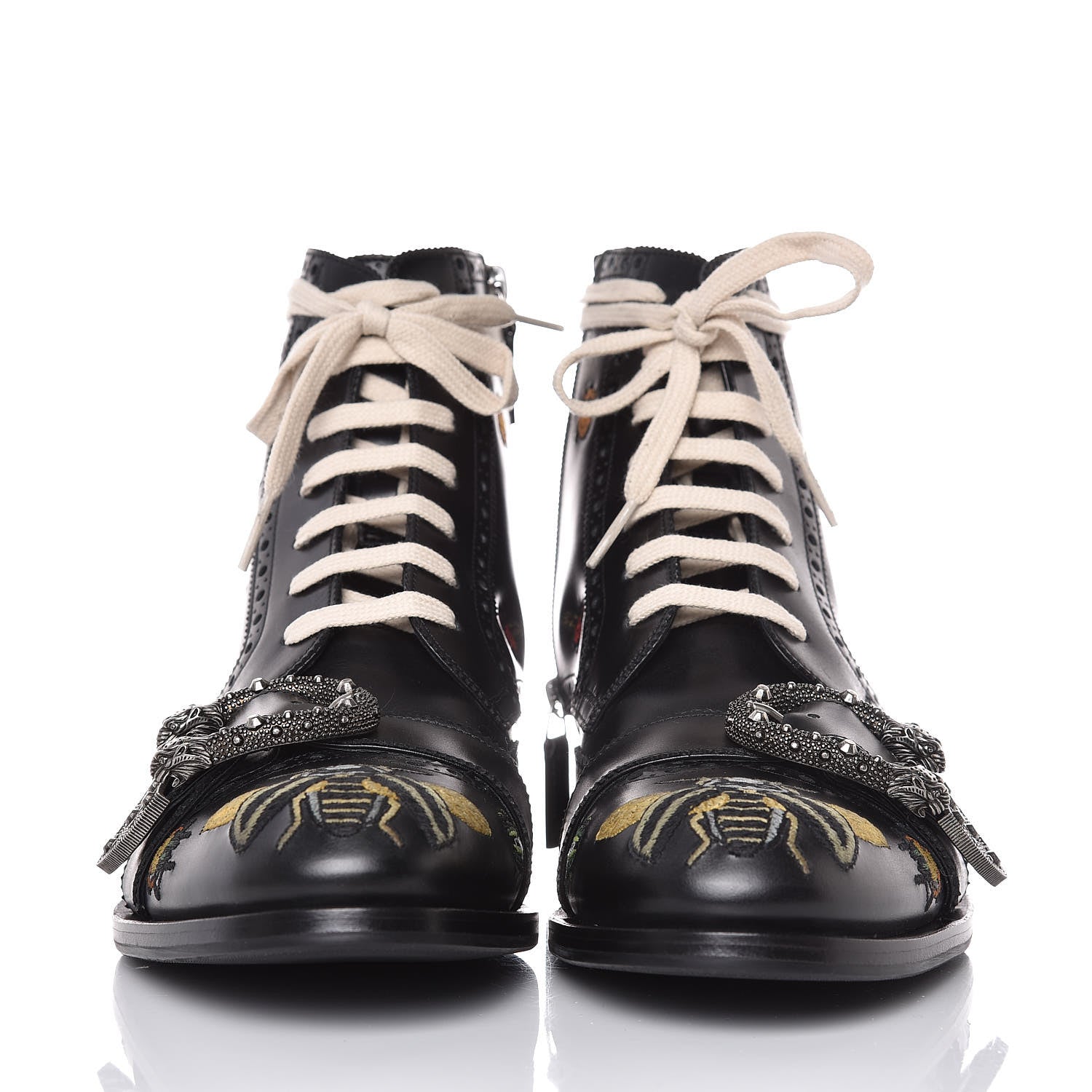 Gucci Calfskin Bug Embroidered Mens Queercore Brogue Wingtip Boots 9 Black 2 of 10