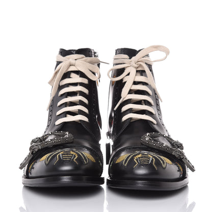 Gucci Calfskin Bug Embroidered Mens Queercore Brogue Wingtip Boots 9 Black 2 of 10
