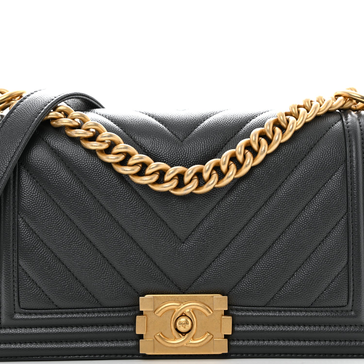 Chanel Caviar Chevron Quilted Medium Boy Flap Dark Grey 8 of 10