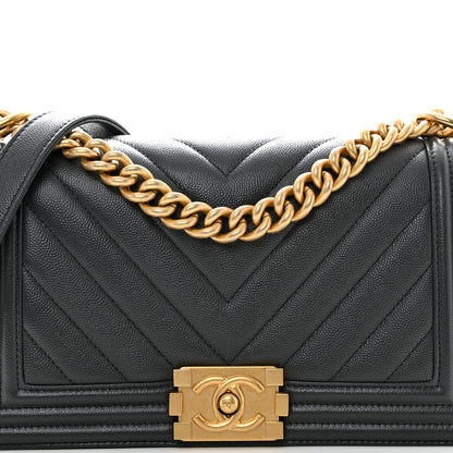 Chanel Caviar Chevron Quilted Medium Boy Flap Dark Grey 8 of 10