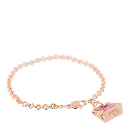 Hermes 18K Rose Gold Pink Sapphire Birkin Amulette Bracelet SH 1 of 5