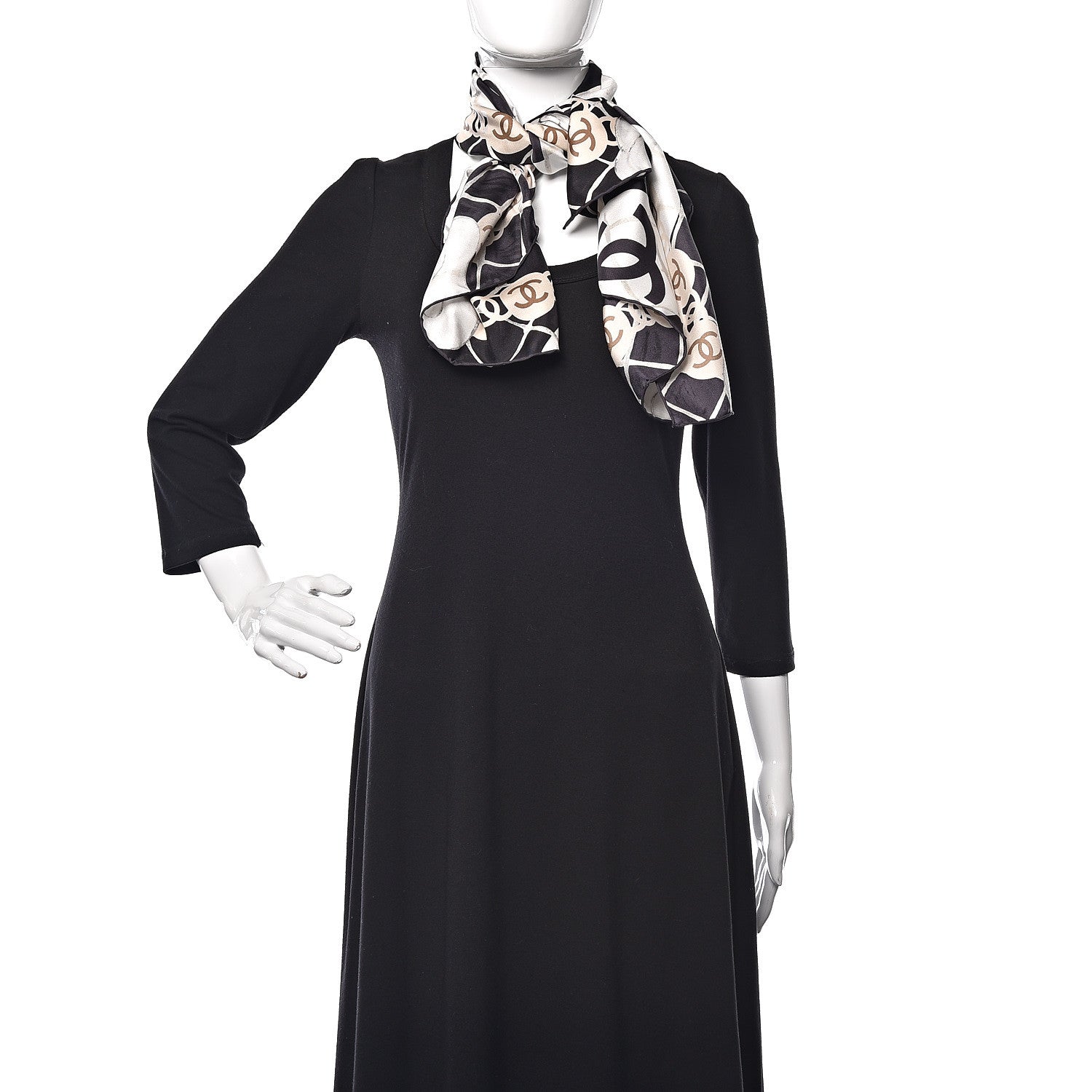 Chanel Silk CC Camellia Scarf White Black 2 of 4