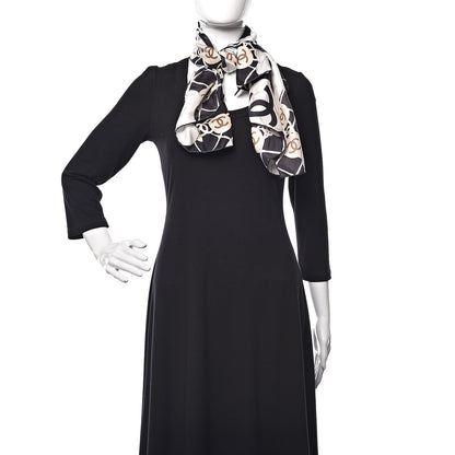 Chanel Silk CC Camellia Scarf White Black 2 of 4