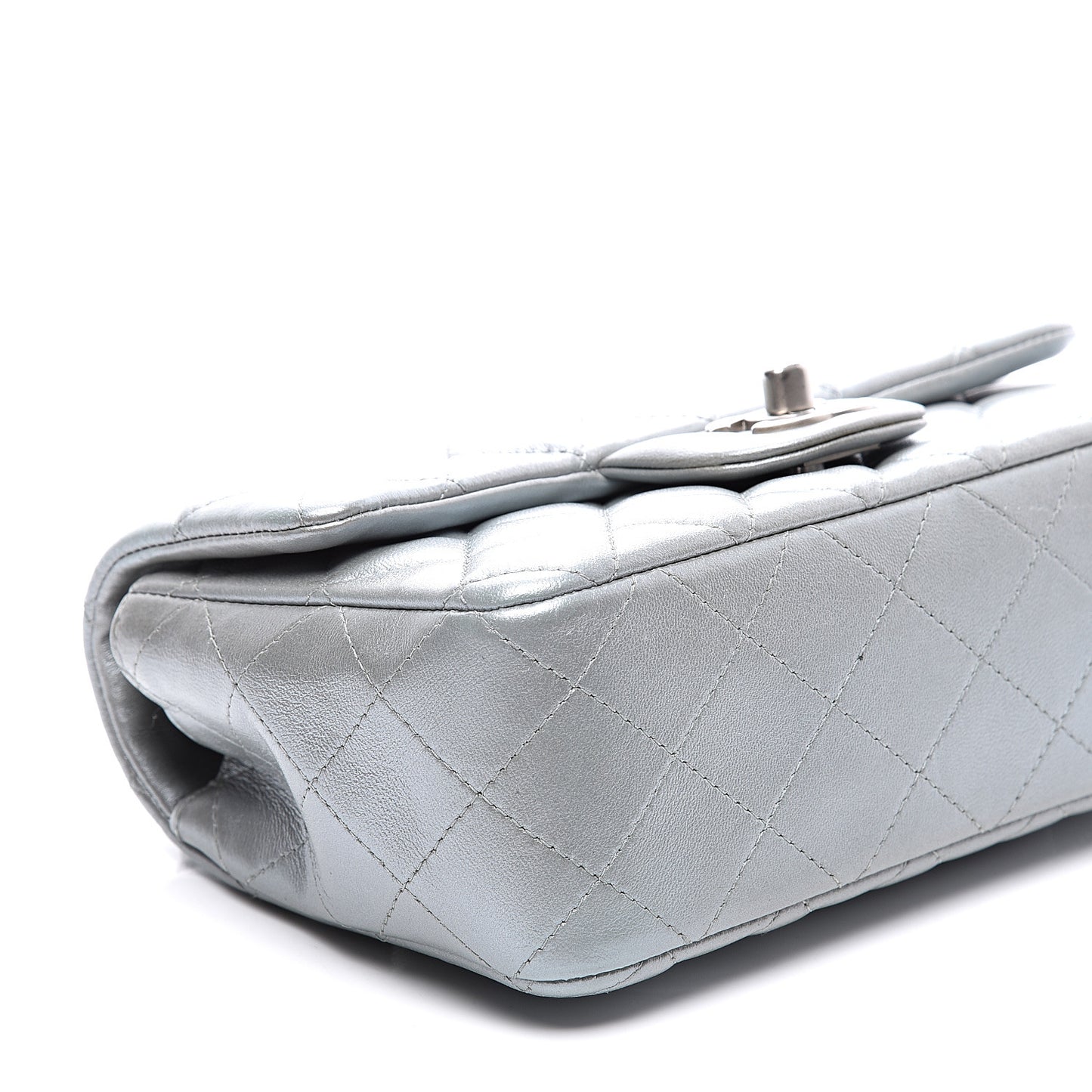 Metallic Lambskin Quilted Mini Rectangular Flap Silver