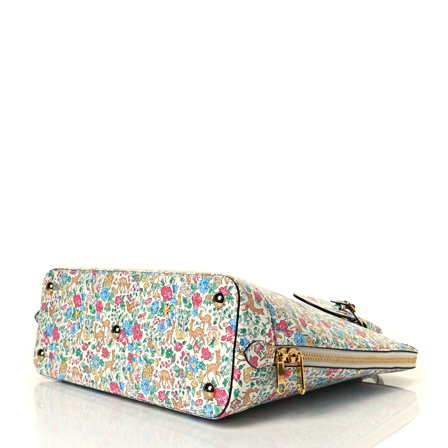 X LIBERTY OF LONDON Calfskin Floral Fawn Print Horsebit 1955 Duffle Bag Multicolor Purple Ivory