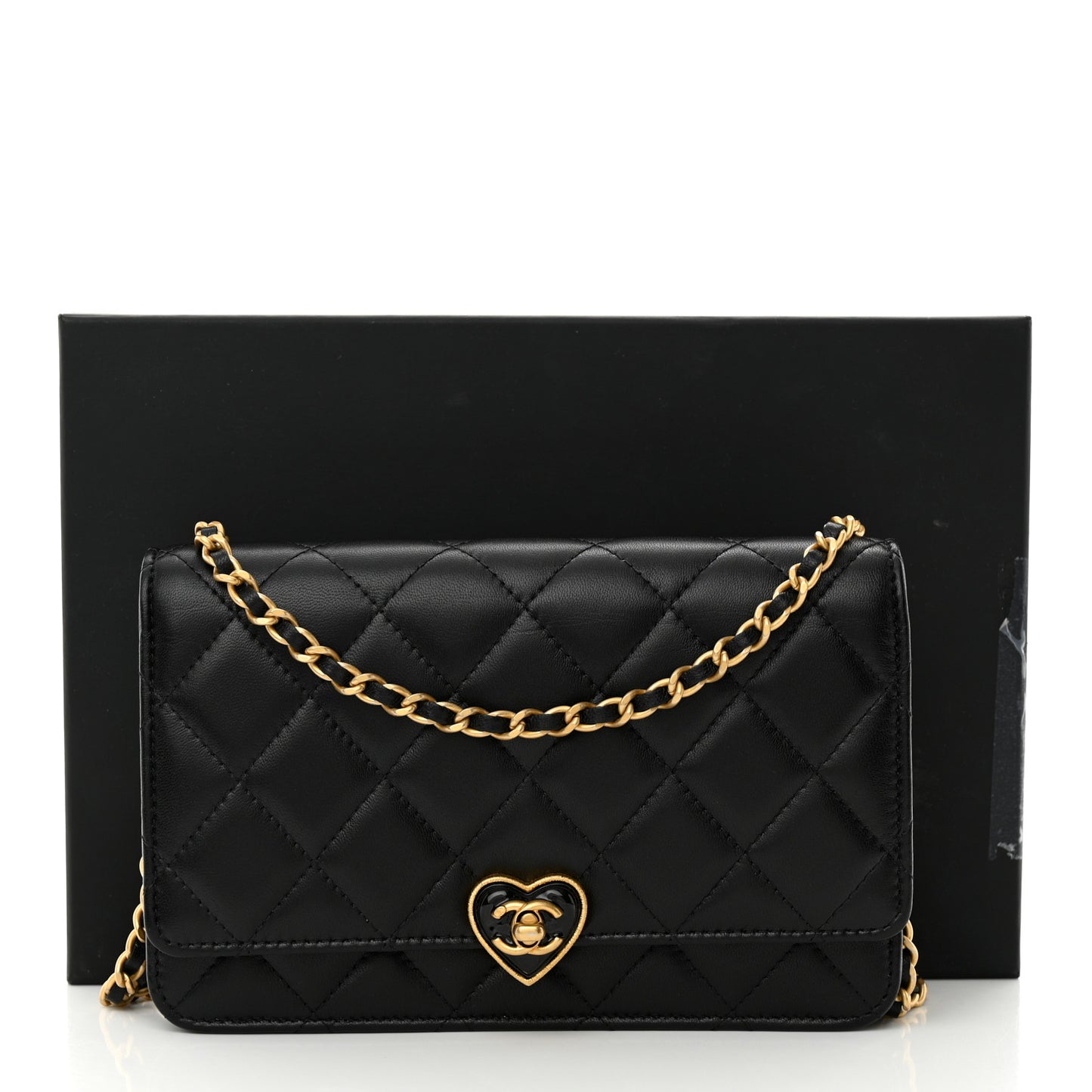 Lambskin Plexiglass Quilted Coco Love Wallet On Chain WOC Black