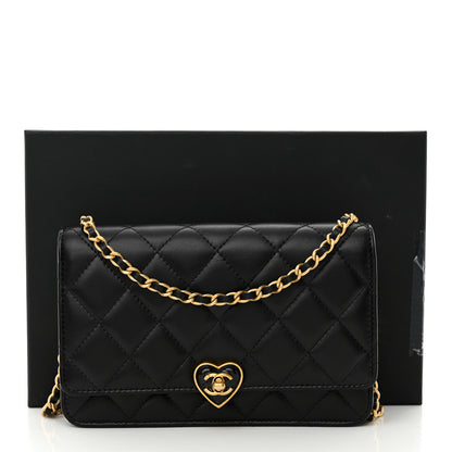 Chanel Lambskin Plexiglass Quilted Coco Love Wallet On Chain WOC Black 3 of 12