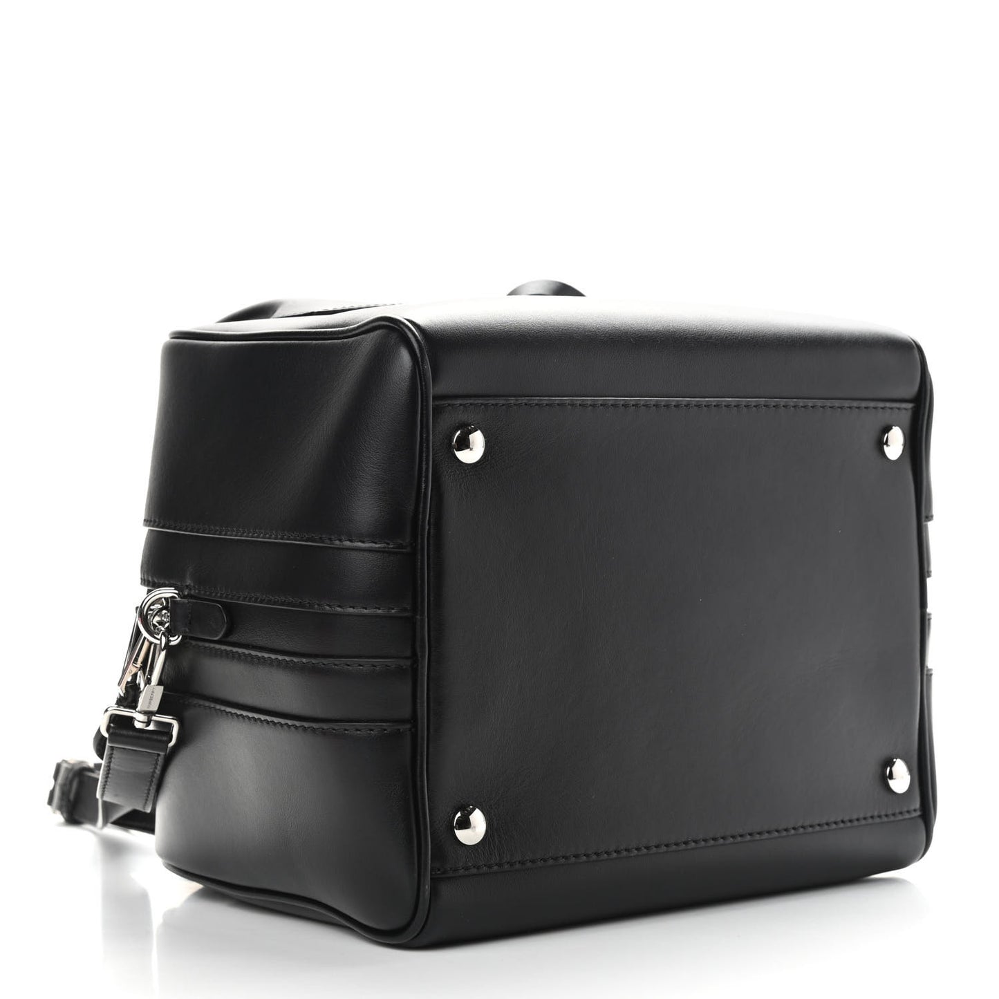 Smooth Calfskin Montage Print Small Cube Bowling Bag Black