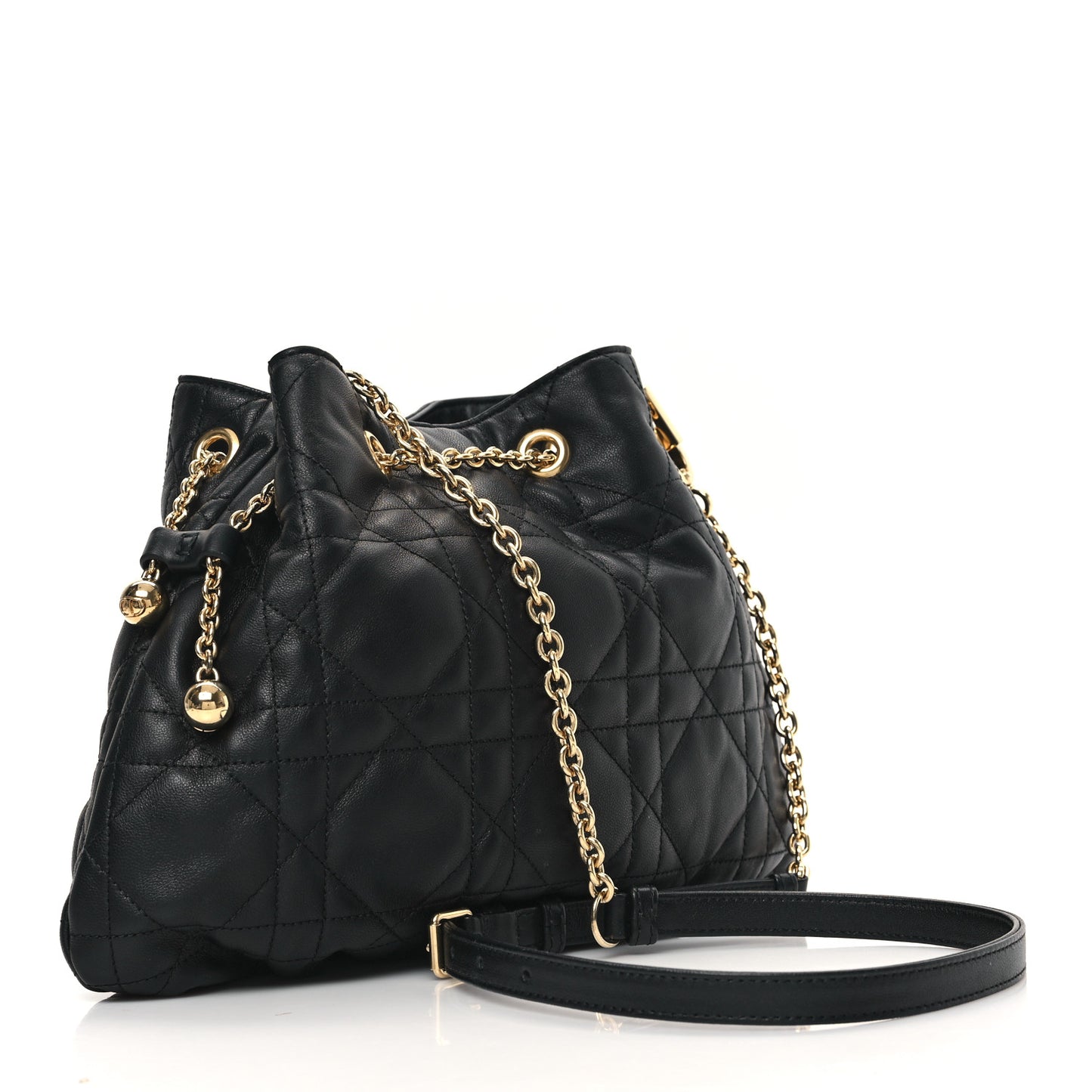 Lambskin Supple Macrocannage Medium Ammi Bag Black