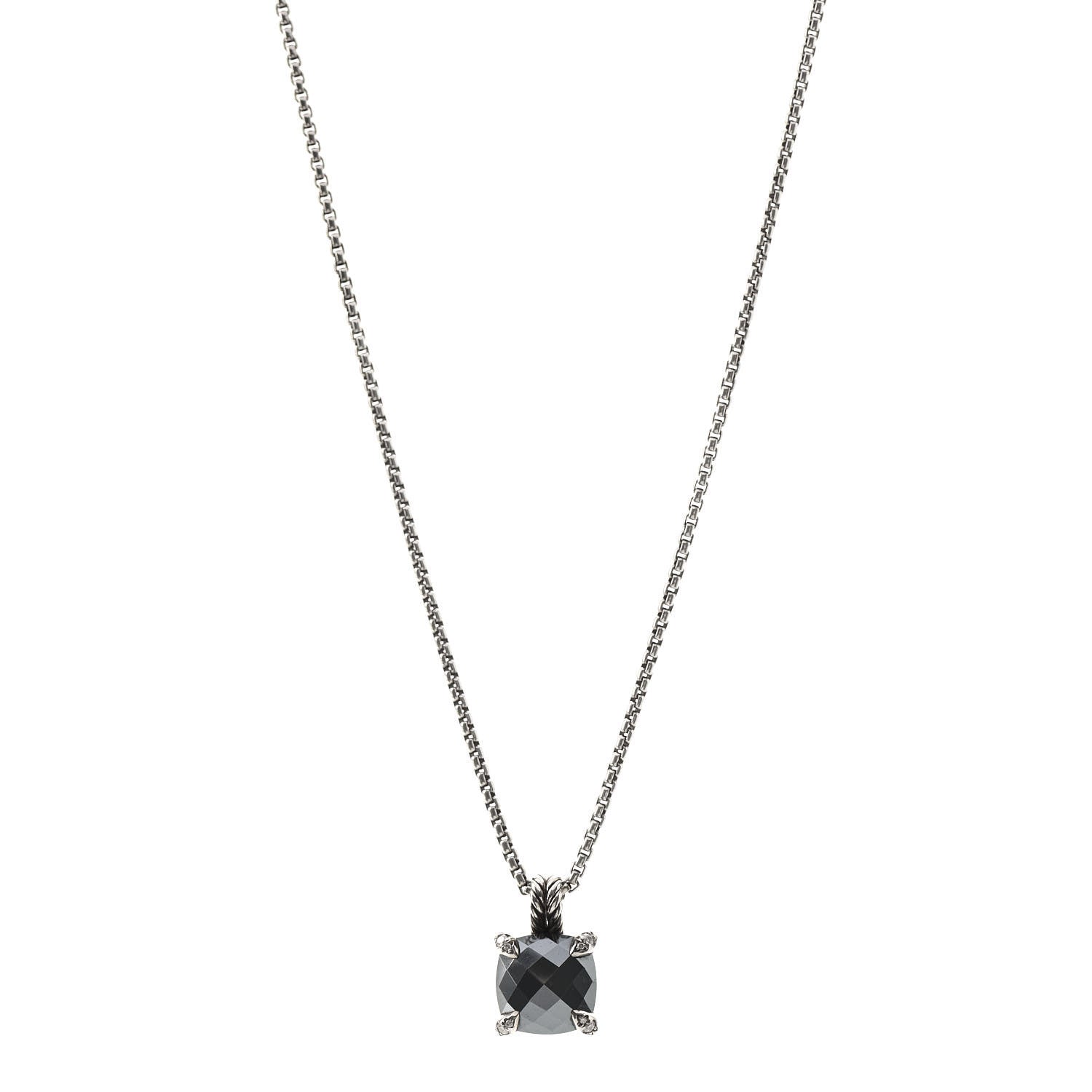 David Yurman Sterling Silver Diamond Hematine 11mm Chatelaine Pendant Necklace 1 of 4