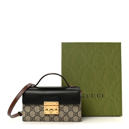Gucci GG Supreme Monogram Calfskin Mini Padlock Top Handle Shoulder Bag Beige Black Cuir 11 of 11