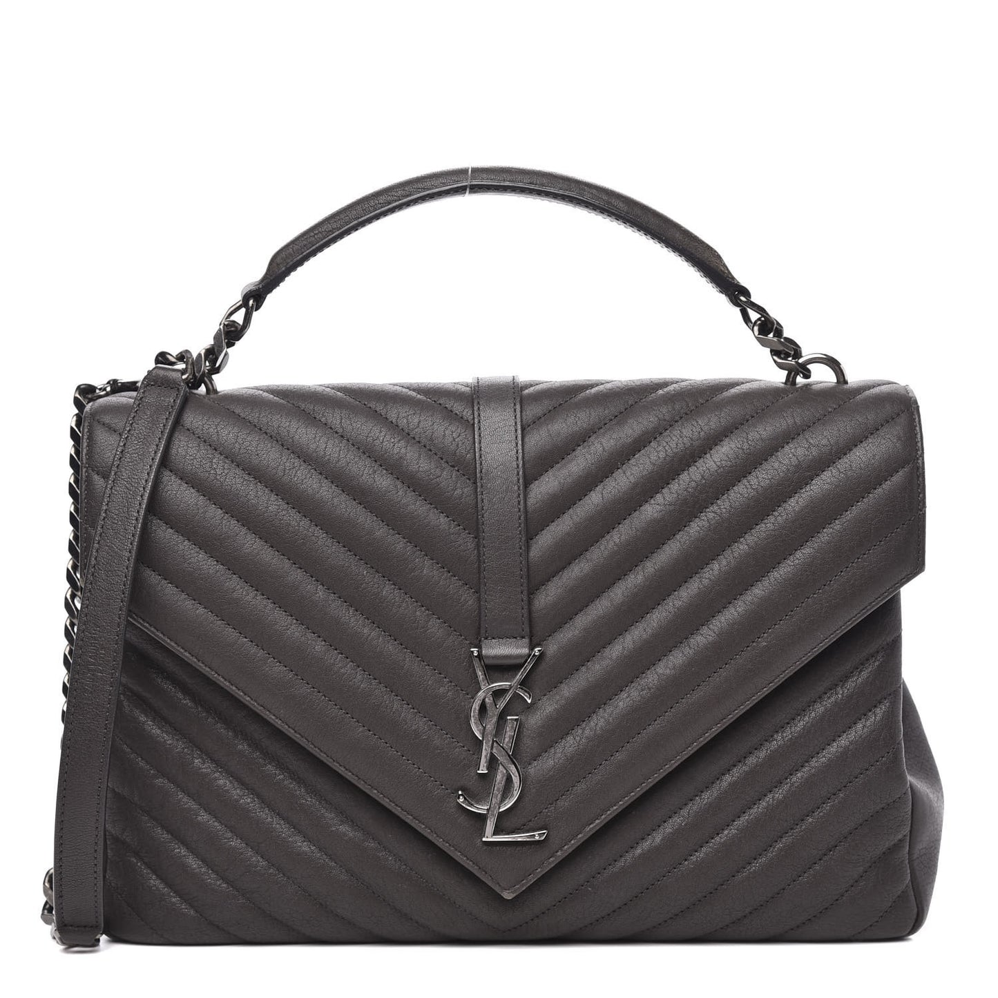 Sheepskin Matelasse Chevron Monogram Large College Satchel Dark Anthracite