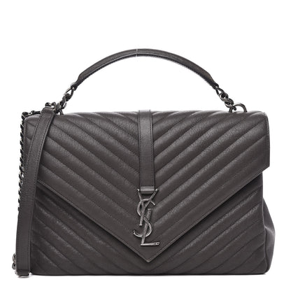 Saint Laurent Sheepskin Matelasse Chevron Monogram Large College Satchel Dark Anthracite 1 of 16