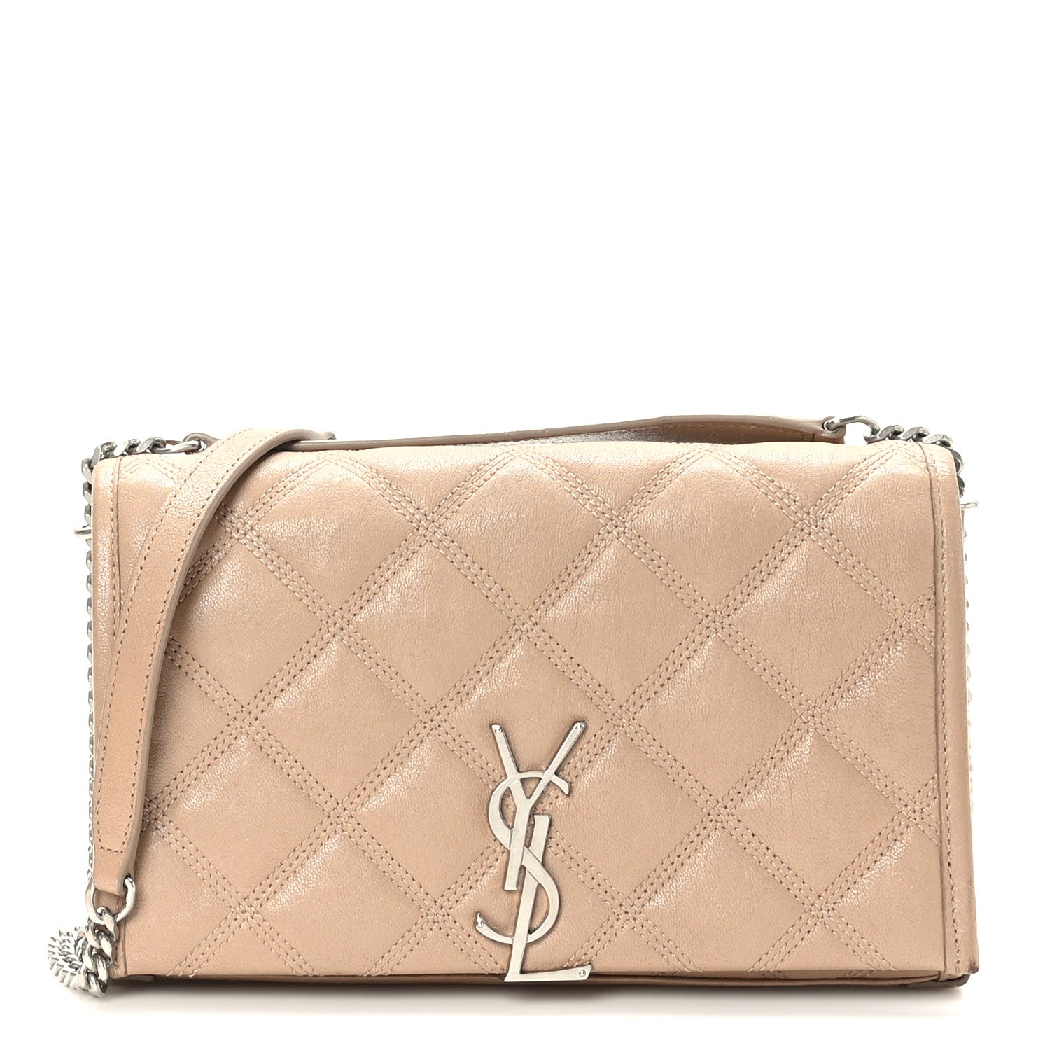 Saint Laurent Lambskin Diamond Quilted Becky Chain Wallet Gold Sand 1 of 10