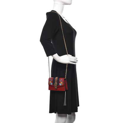 Gucci Patent Embroidered Super Mini Sylvie Chain Shoulder Bag Hibiscus Red 2 of 11
