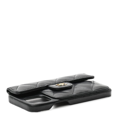 Chanel Lambskin Quilted Pearl Crush iPhone XII Pro Holder With Chain Black 4 of 9