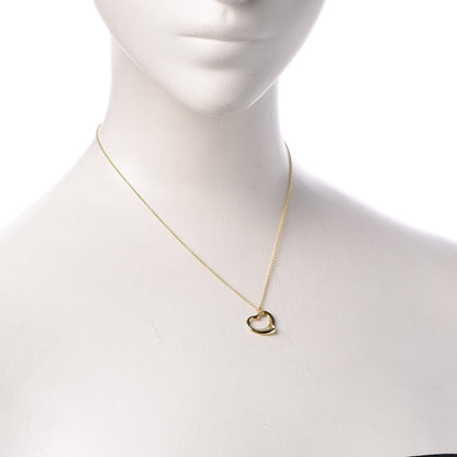 Tiffany 18K Yellow Gold Diamond 16mm Elsa Peretti Open Heart Pendant Necklace 2 of 9