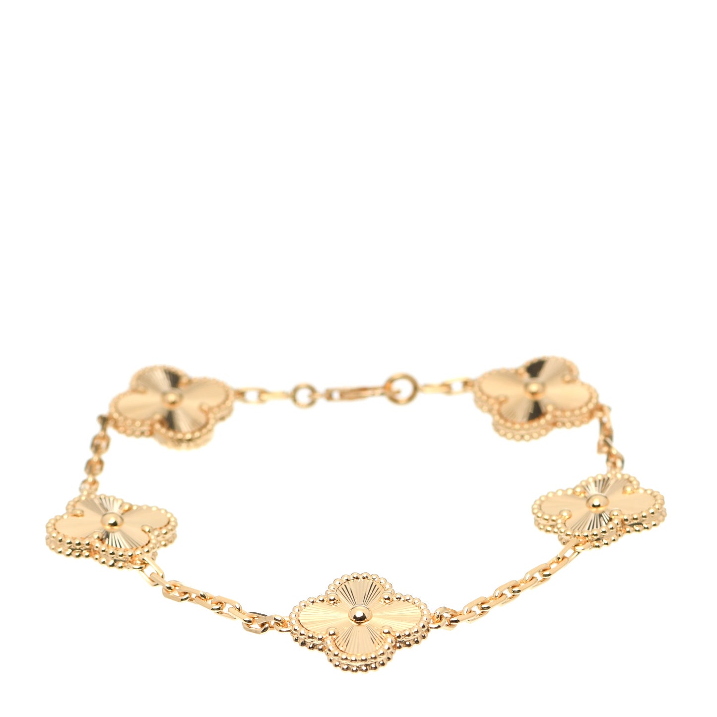 18K Yellow Gold 5 Motifs Guilloche Vintage Alhambra Bracelet