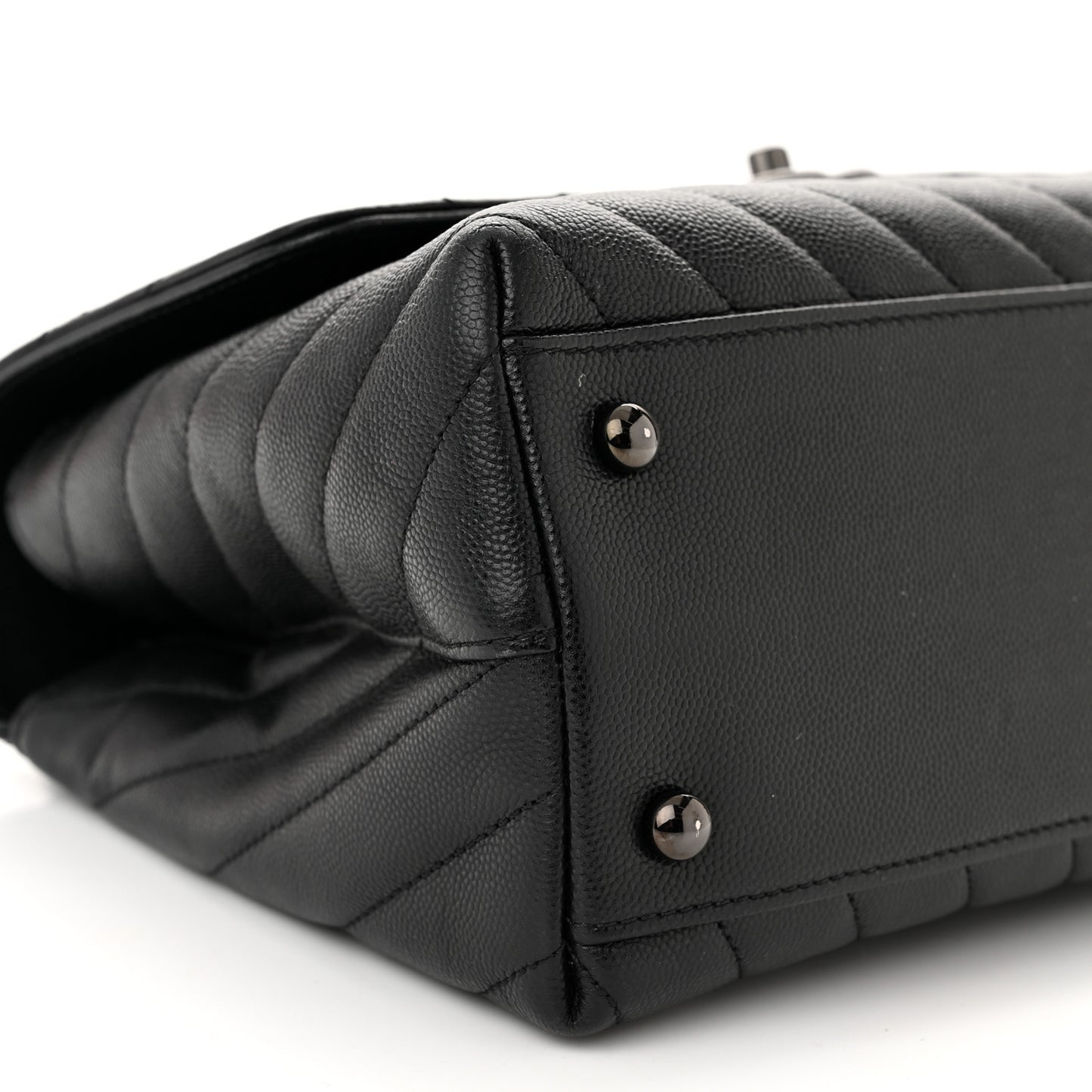 Caviar Chevron Quilted Small Coco Handle Flap So Black