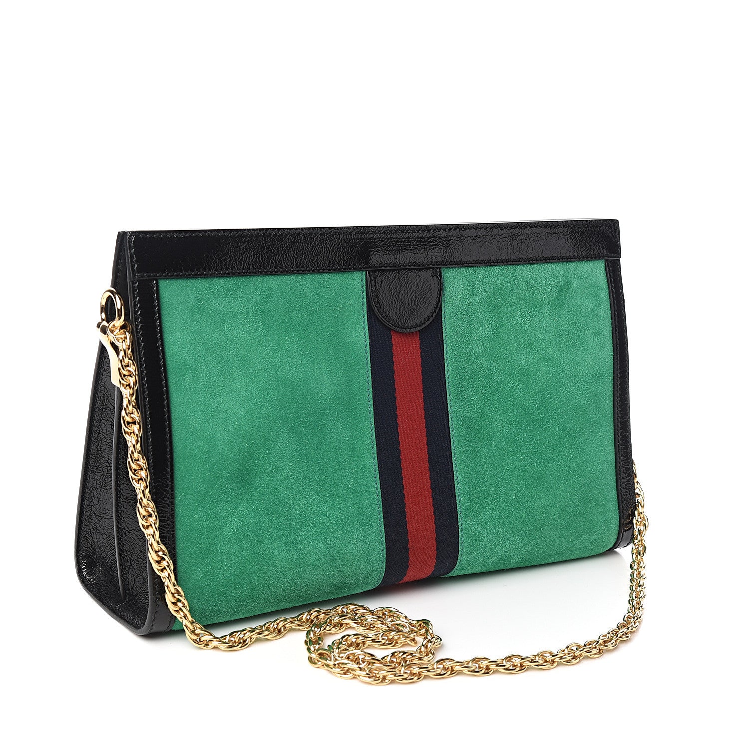 Gucci Suede Patent Web Medium Ophidia Chain Shoulder Bag New Shamarock Black 2 of 9
