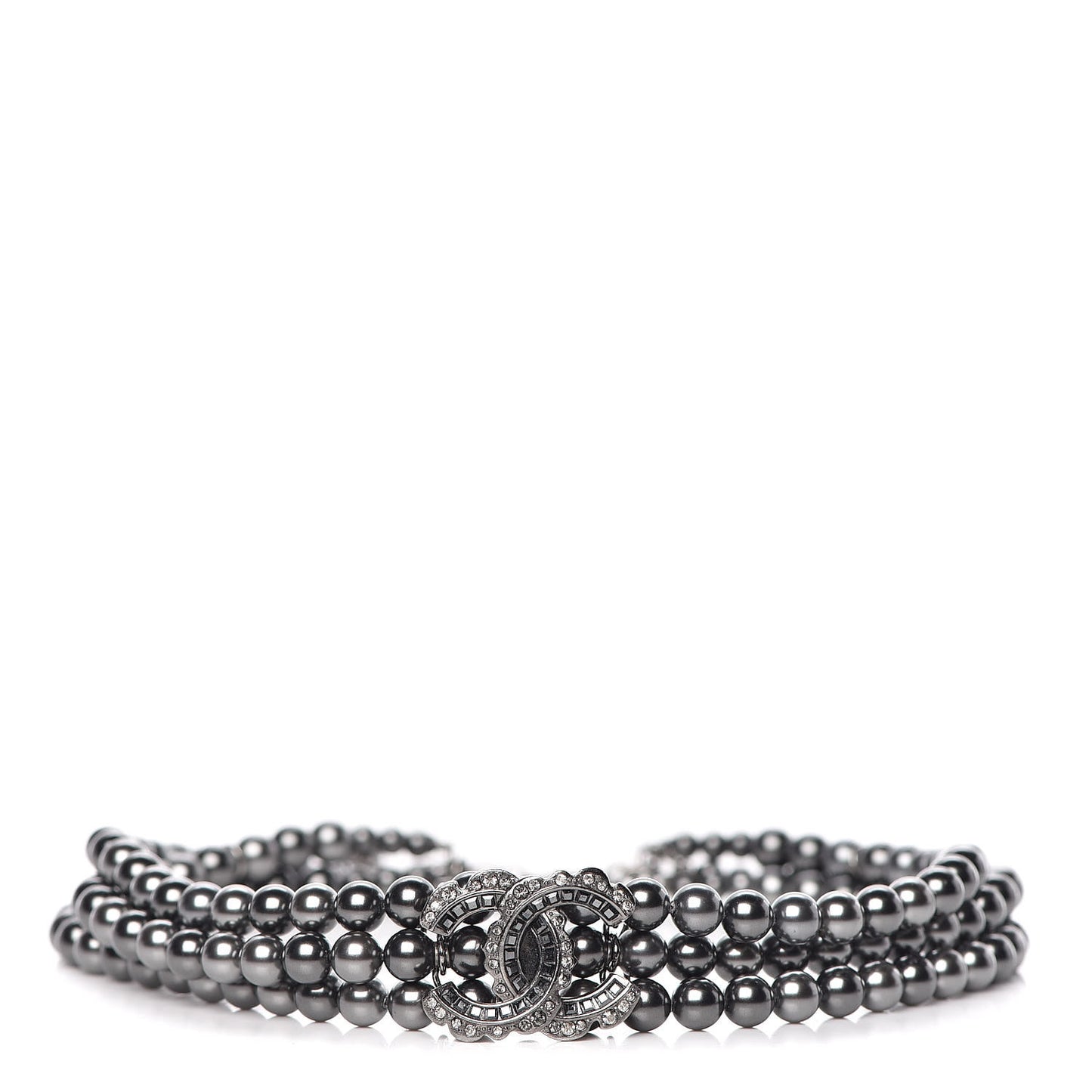 Ruthenium Beaded Crystal CC Chain Choker Necklace Grey