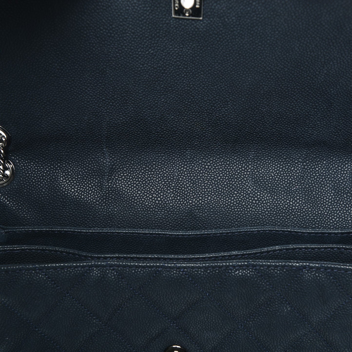 Iridescent Caviar Quilted Medium Lady Pearly Flap Navy Blue