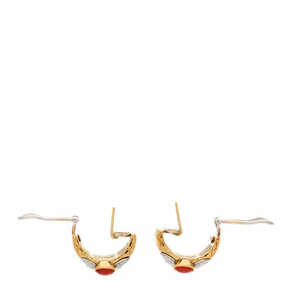 Roberto Coin 18K Yellow White Gold Diamond Fire Opal Flower Hoop Earrings 3 of 5