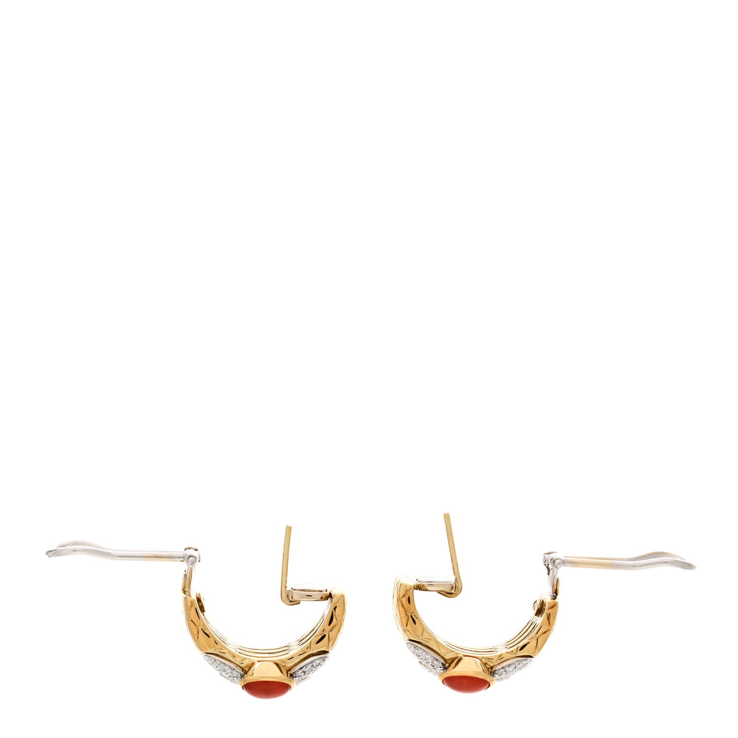 18K Yellow White Gold Diamond Fire Opal Flower Hoop Earrings