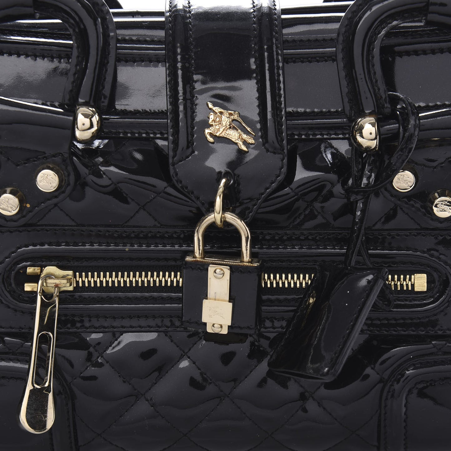 Patent Quilted Mini Manor Tote Black