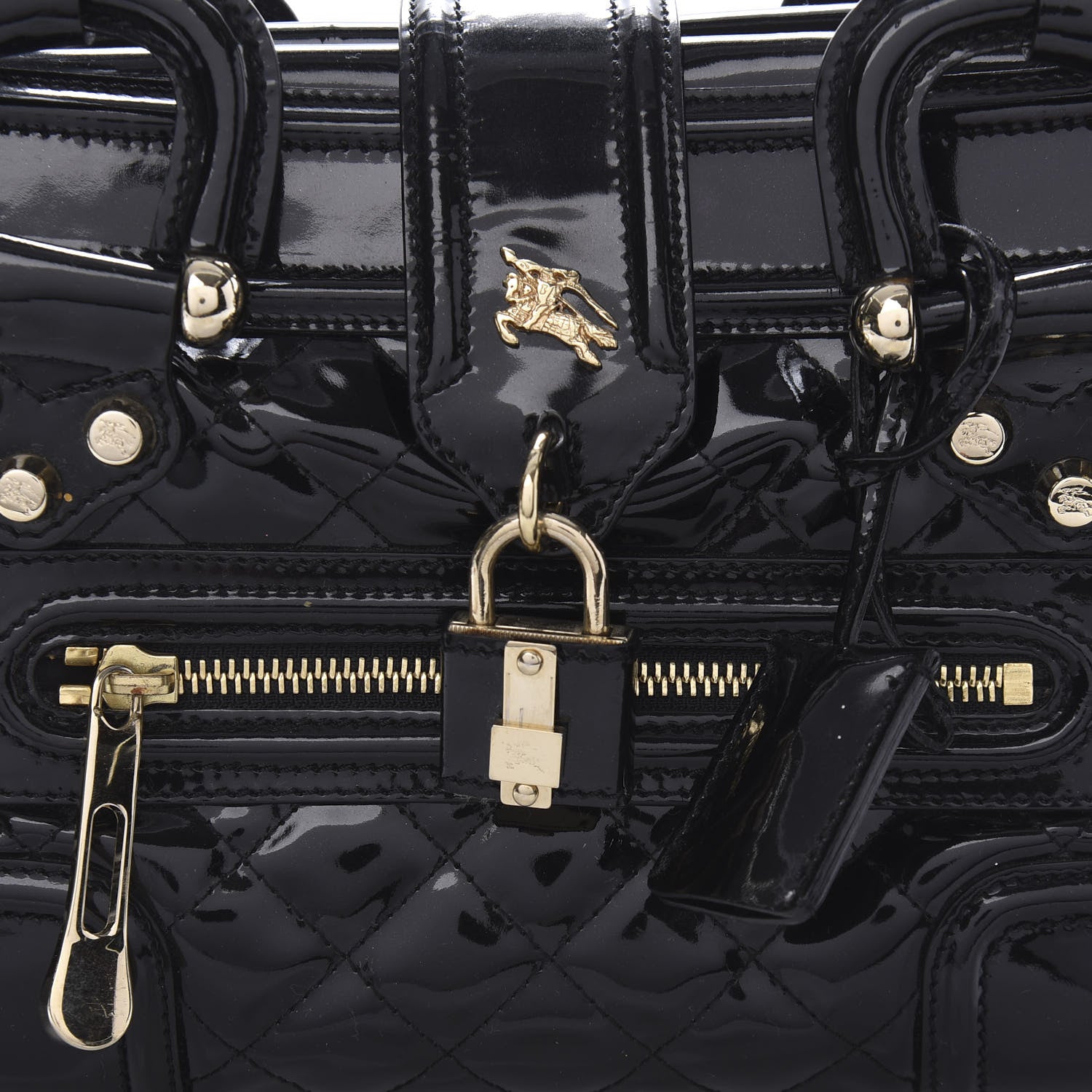 Burberry Patent Quilted Mini Manor Tote Black 9 of 9