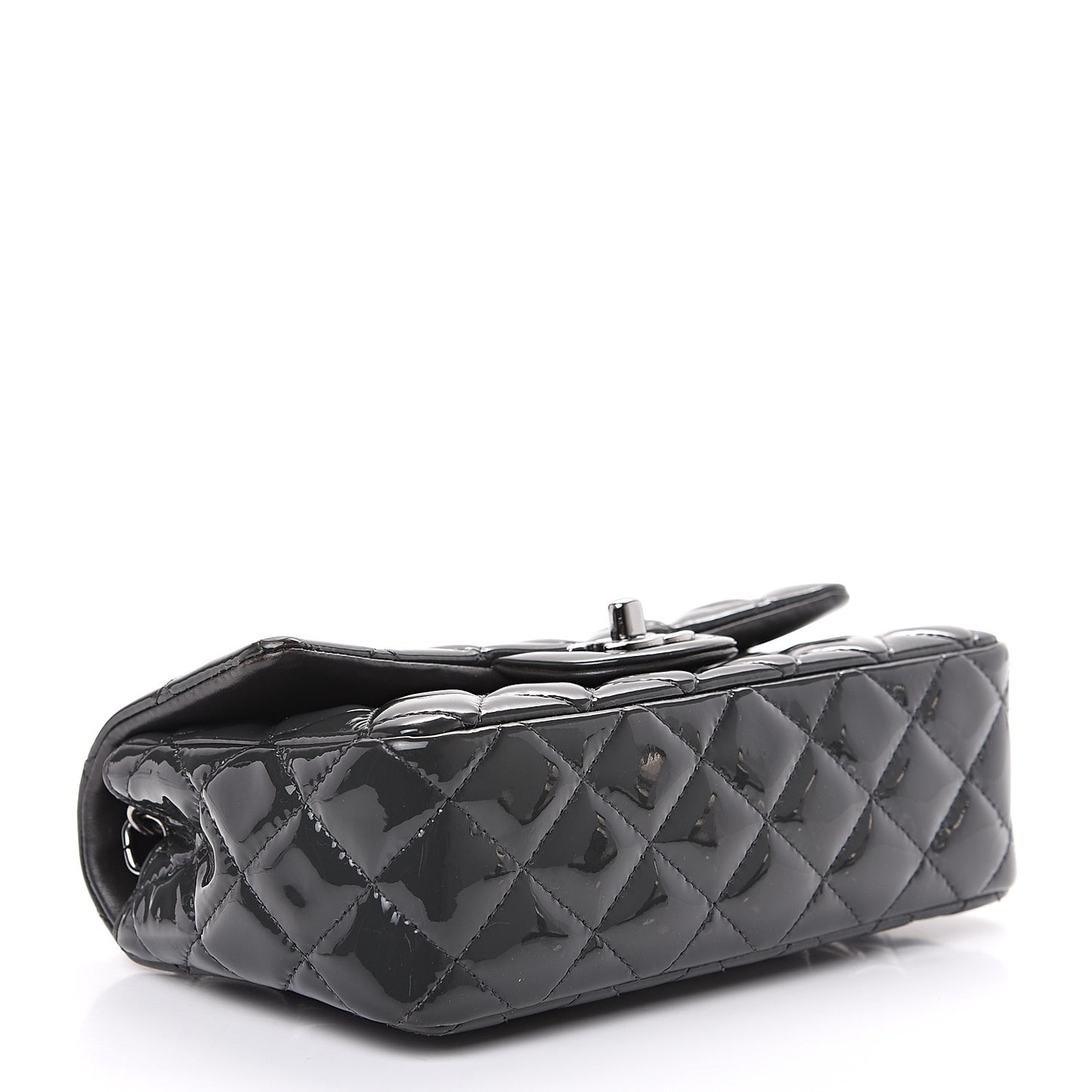 Patent Calfskin Quilted Mini Rectangular Flap Dark Grey