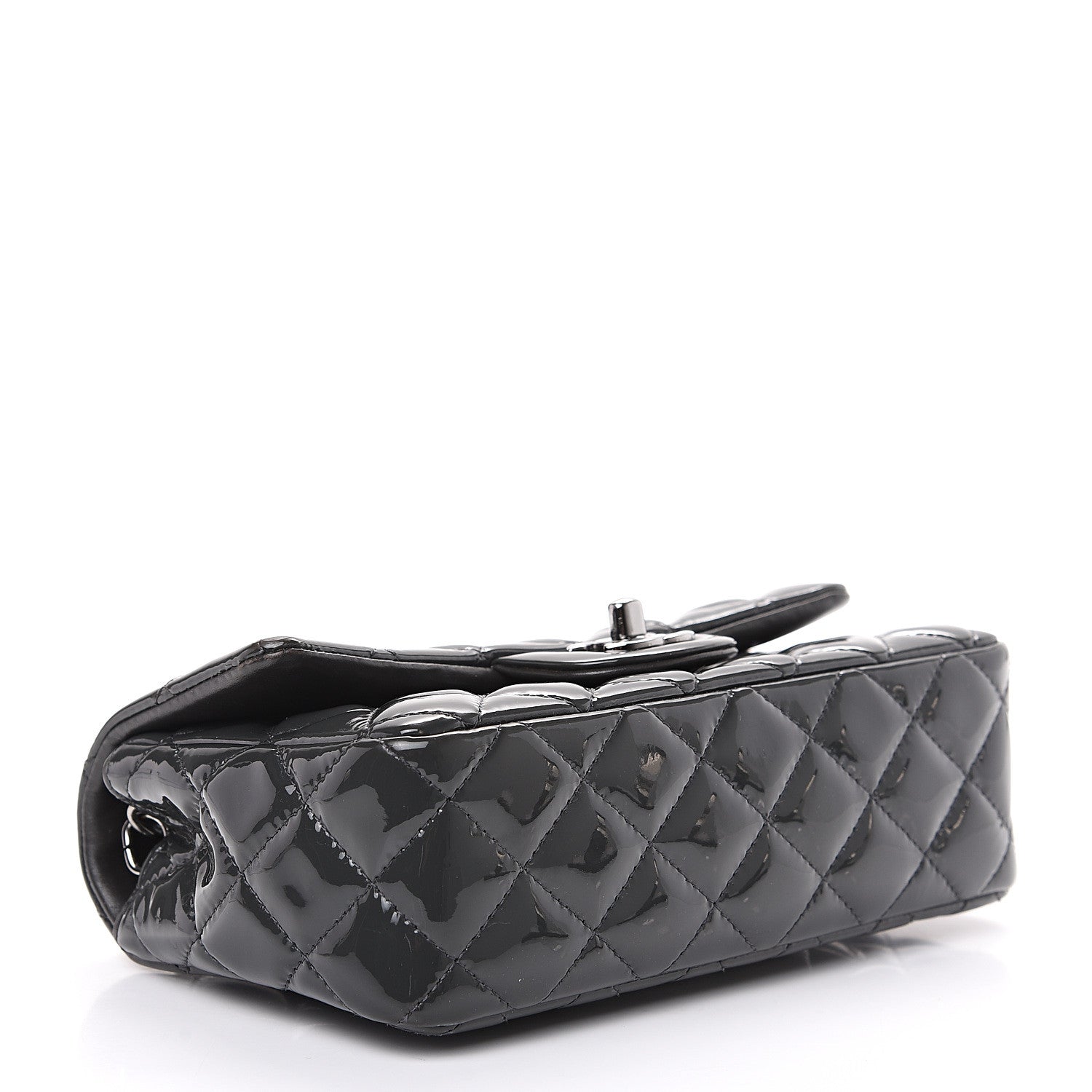 Chanel Patent Calfskin Quilted Mini Rectangular Flap Dark Grey 3 of 12