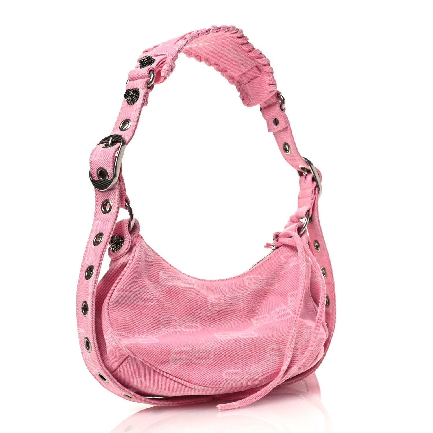 Balenciaga Denim BB Monogram Le Cagole Shoulder Bag XS Pink