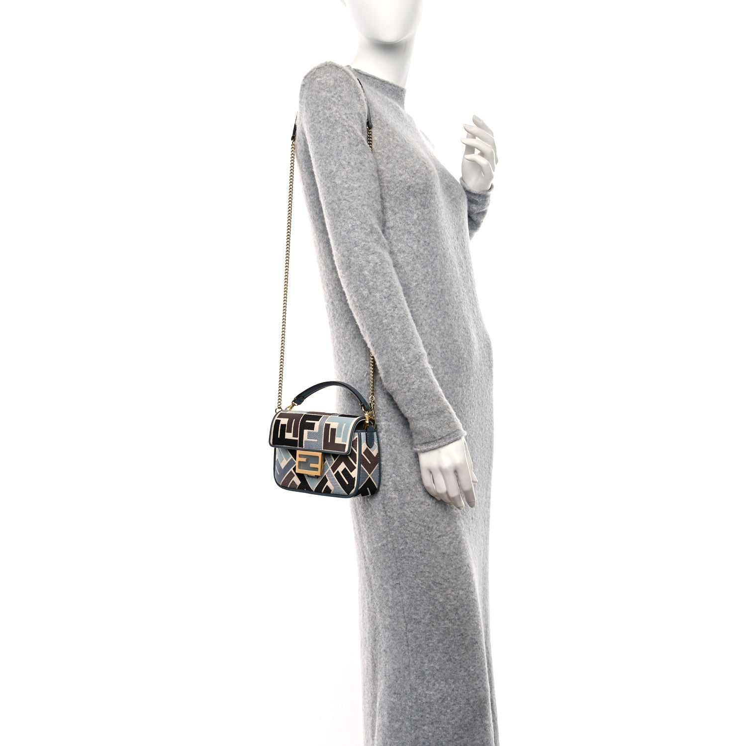 Fendi Canvas Vitello Seta FF Multicolor Embroidered Mini Baguette Multicolor Anice Tortora 2 of 9