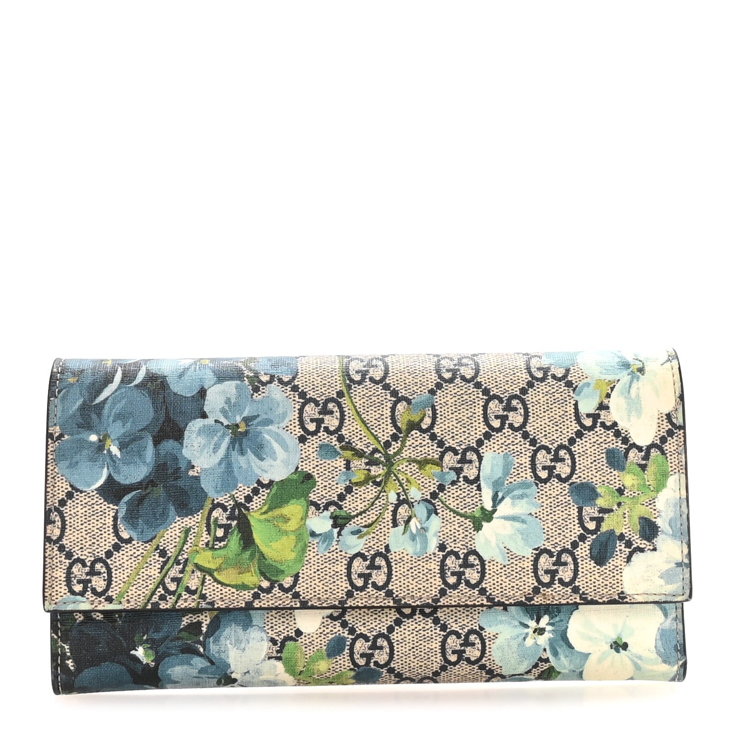Gucci GG Supreme Monogram Blooms Continental Wallet Blue 1 of 6