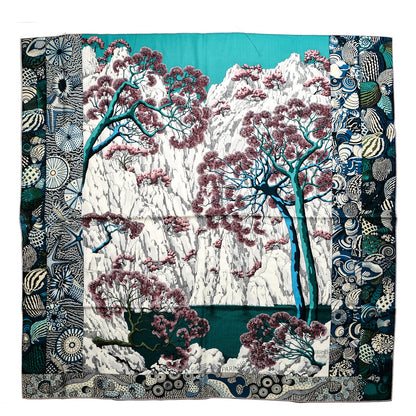 Hermes Cashmere Silk Sieste Au Paradis Shawl 140 Blanc Vert Rose 1 of 5