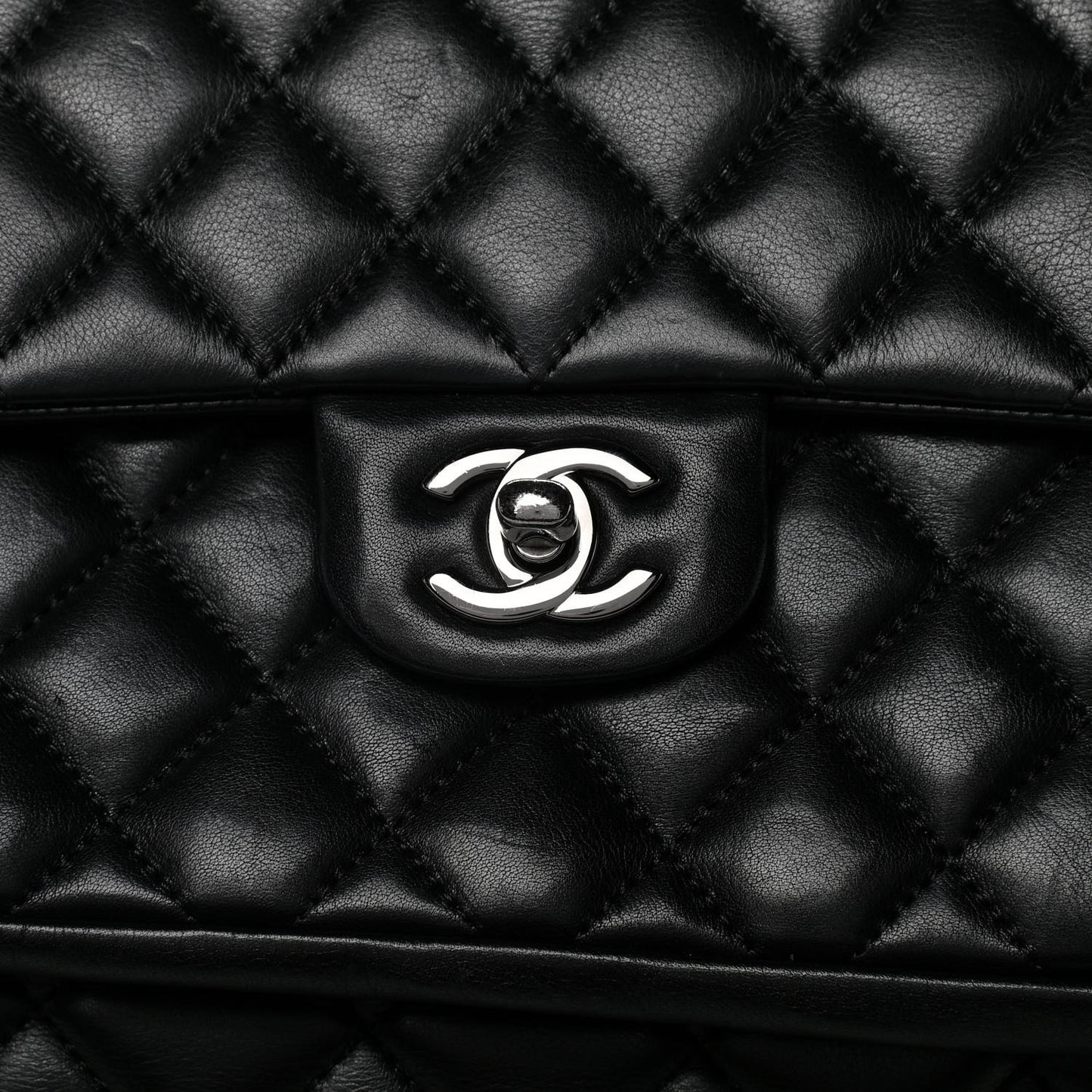 Lambskin Quilted Front Flap Tote Black