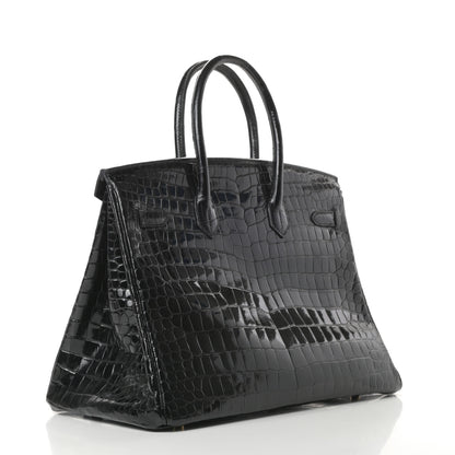 Hermes Shiny Porosus Crocodile Birkin 35 Black 3 of 30