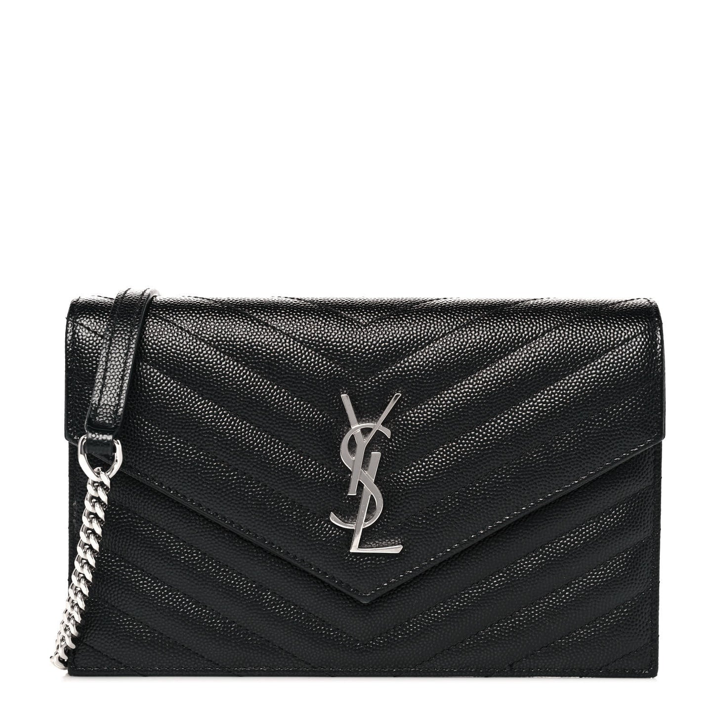 Grain De Poudre Matelasse Chevron Monogram Envelope Chain Wallet Black
