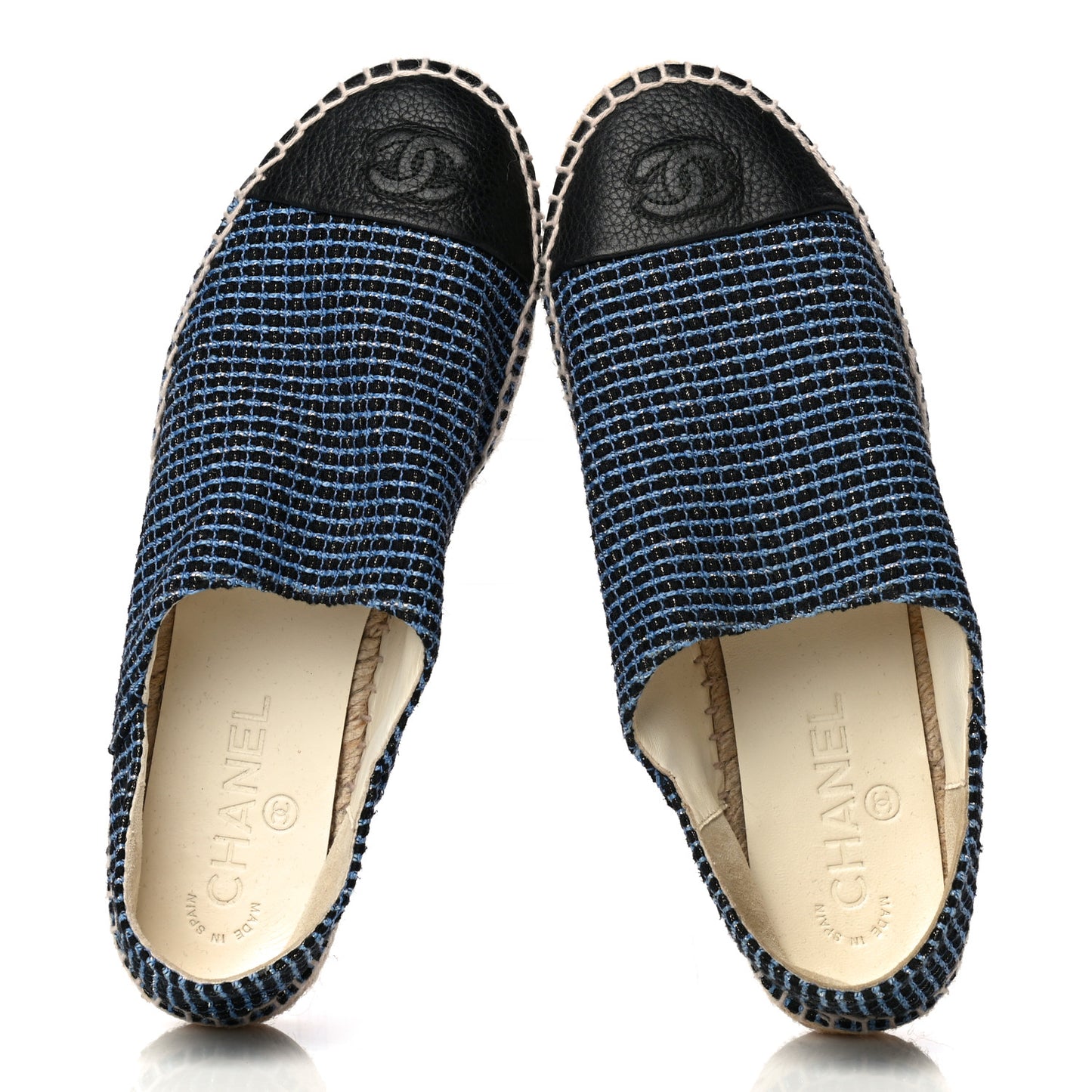 Grained Calfskin Tweed CC Espadrilles 38 Black Blue