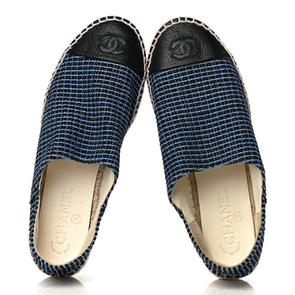 Chanel Grained Calfskin Tweed CC Espadrilles 38 Black Blue 6 of 11